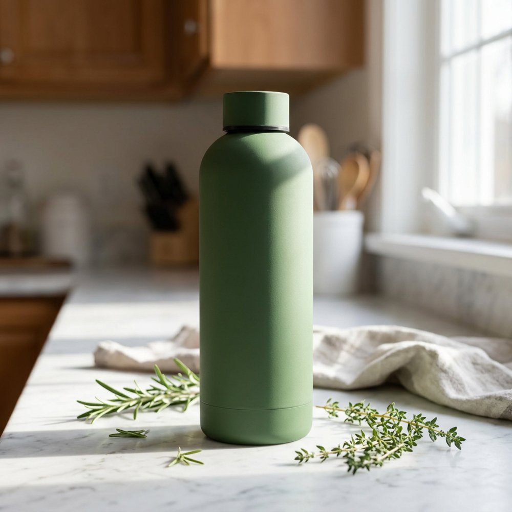 The same bottle in a kitchen scene